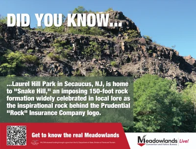 Meadowlands Fun Fact: In the 1890s, an advertising executive reportedly passed the rugged, 203-foot outcrop on a train and used its imposing silhouette as the foundation for the corporate symbol